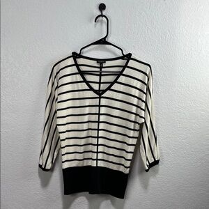 Talbots Sweater XS Striped Black Ivory V-Neck Dolman Sleeve Pullover‎ Women's